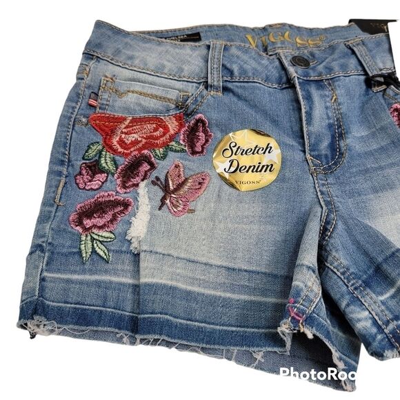 VIGOSS‎ Chelsea Stretch Denim Embroidered Shorts SIZE 14 - Picture 2 of 10